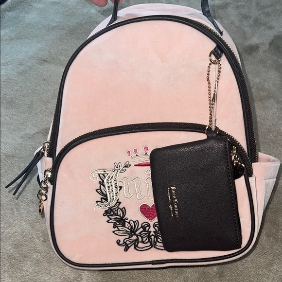 Juicy Couture Handbags - Juicy Couture Velour Pink and Brown Backpack with coin purse